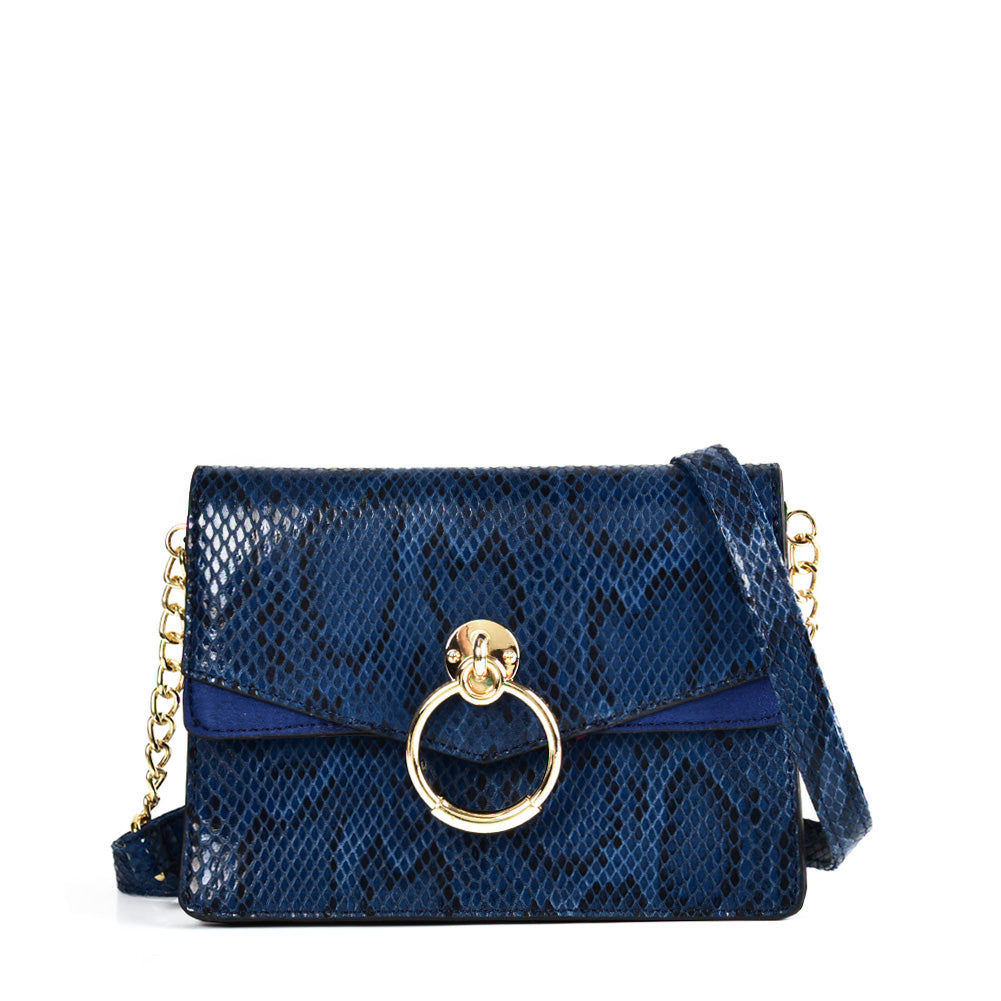 VK2117 BLUE Snakeskin Bag With Hardware Ring Decoration