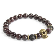 Bronze Skull / Blood Stone - Gemstone Bracelet - JOLIGIFT.UK