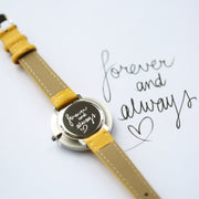 Handwriting Engraved Anaii Watch In Mellow Yellow - JOLIGIFT.UK