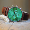 Men's Architect Motivator In Envy Green With Walnut Strap - Modern Font Engraving - JOLIGIFT.UK