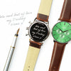 Handwriting Engraving - Men's Architect Motivator Green Face Walnut Strap - JOLIGIFT.UK