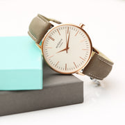 Ladies Architēct Blanc - Handwriting Engraving + Light Grey Strap - JOLIGIFT.UK