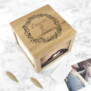 Couples' Oak Photo Keepsake Box with Floral Frame - JOLIGIFT.UK