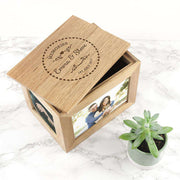 Personalised Heart Framed Couples' Midi Oak Photo Cube Keepsake Box - JOLIGIFT.UK