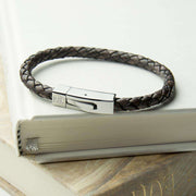 Personalised Men's Leather Bracelet With Tube Clasp - JOLIGIFT.UK