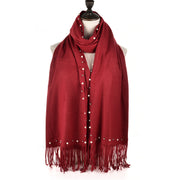 SF959 Purlish Red - Plain Cashmere Pearl Scarf With Tassels - JOLIGIFT.UK